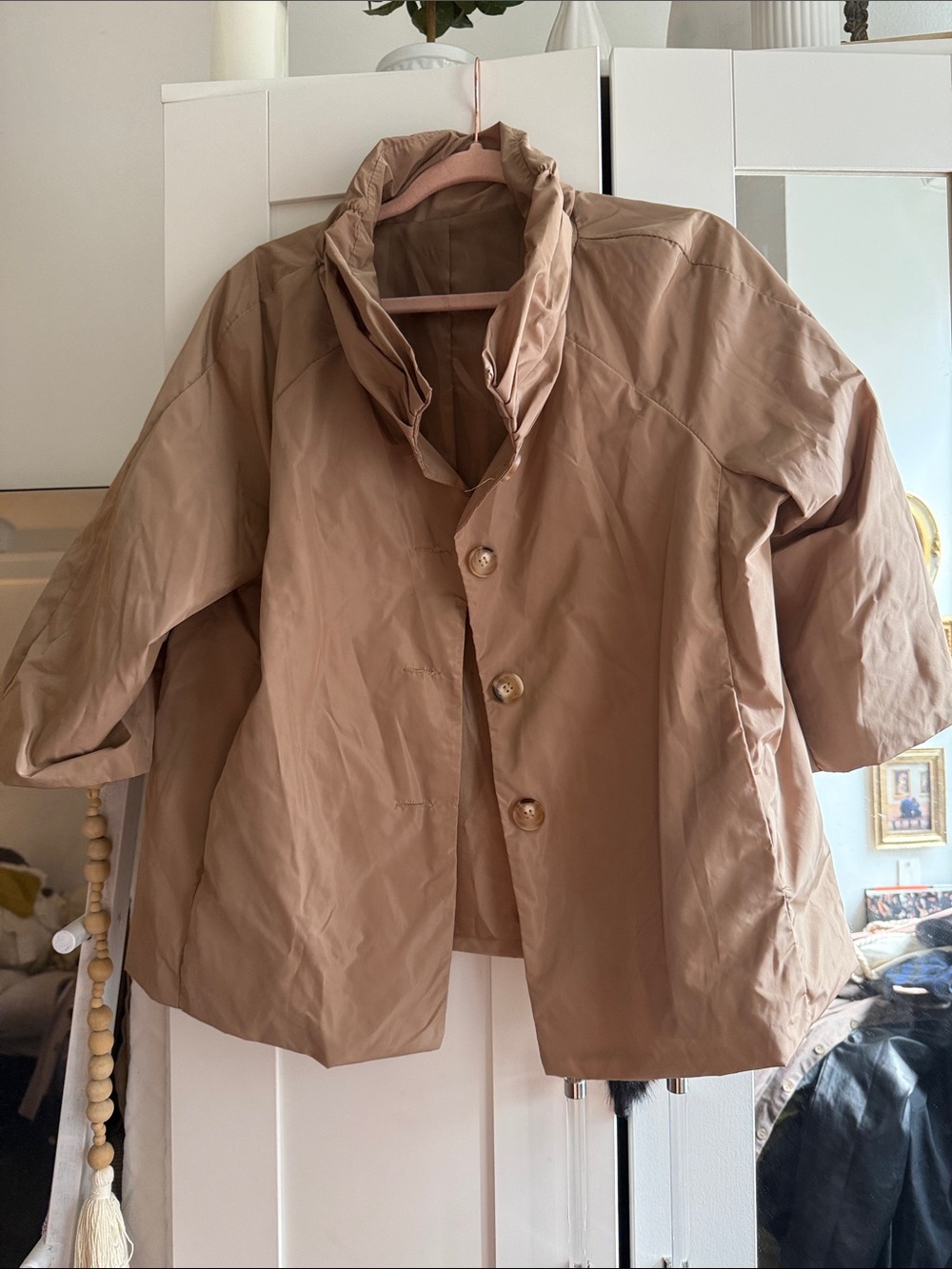 Womens Tan Short light weight Puff Jacket